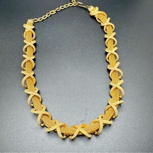 Vintage Gold Tone Braided Criss Cross Choker Necklace